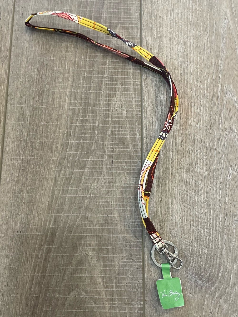 Brand New Vera Bradley Yellow and Brown Printed Lanyard